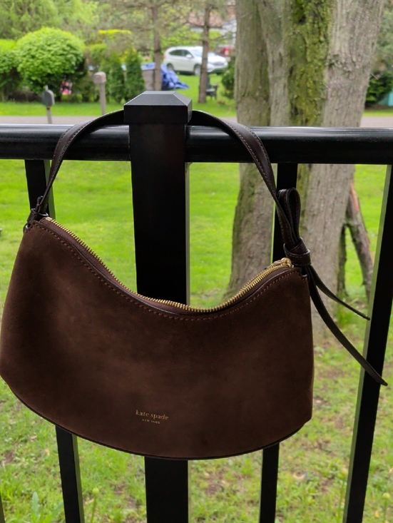 kate spade Handbags - kate spade dark brown suede shoulder bag with gold zipper